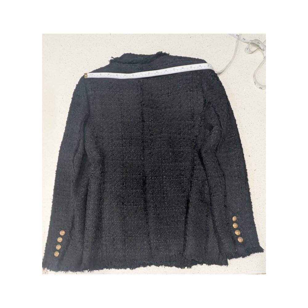 ZARA Woman Black Bouclé Tweed Double-Breasted Blazer Size S Gold Buttons - Picture 6 of 8
